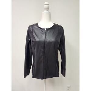 Spanx Women's Faux Leather Moto Jacket Very Black Collarless Size Small